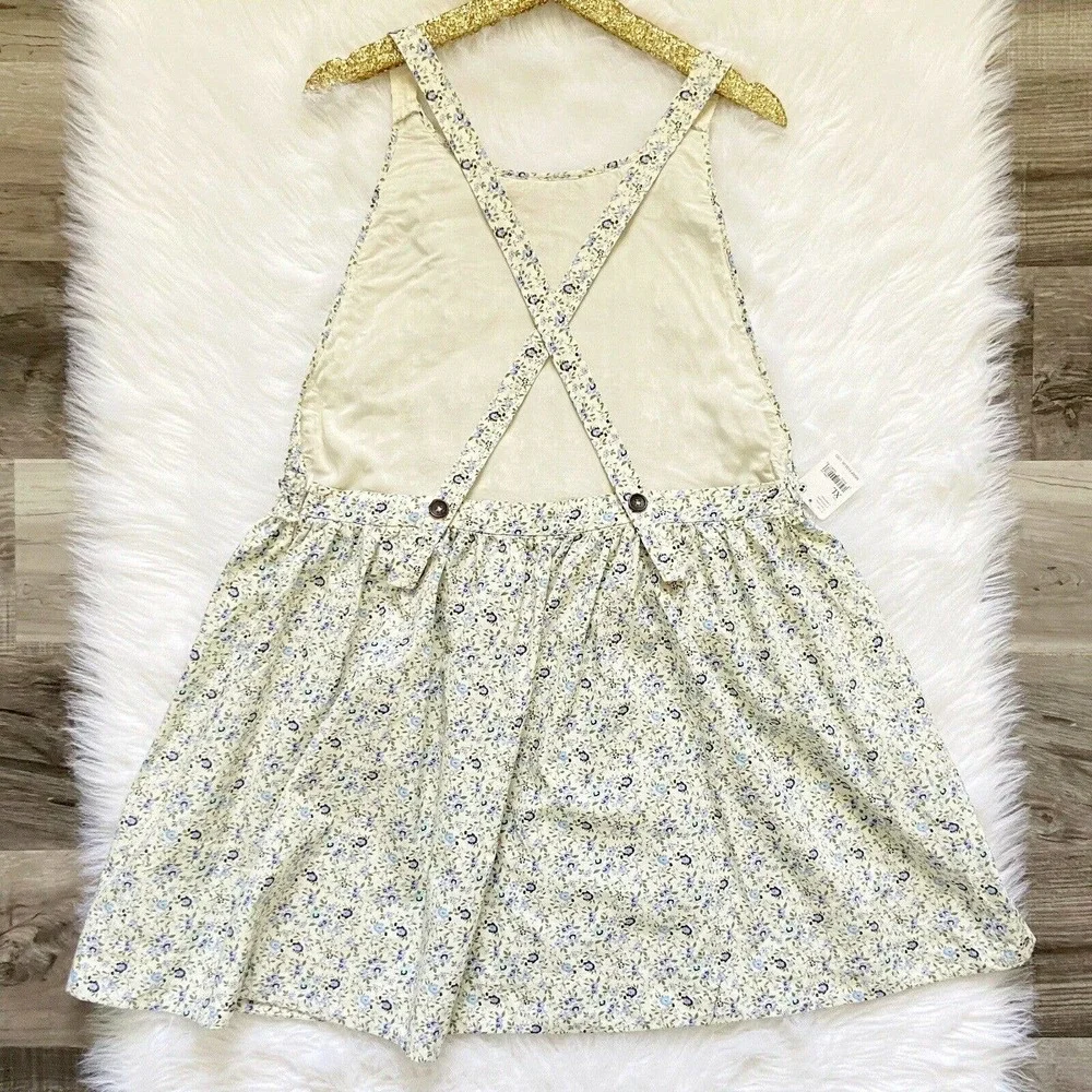 Free People Petunia Mini Dress Tea Combo Ivory Blue Floral Smocked XL New $128 - Picture 9 of 12